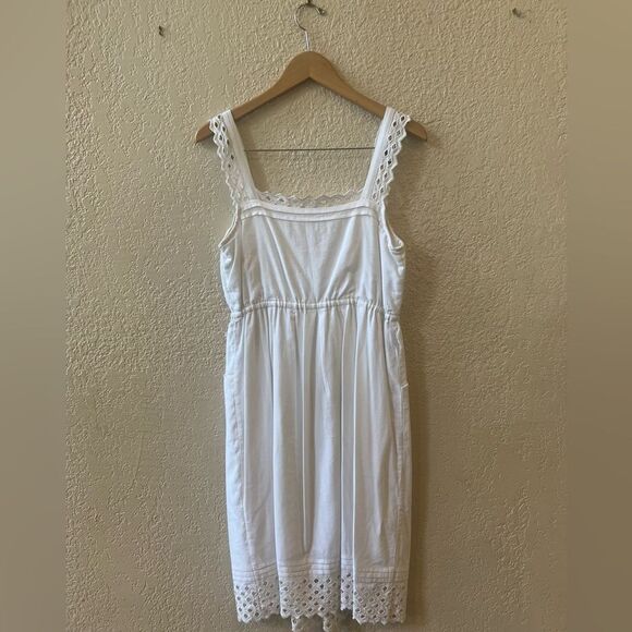 Maeve Eyelet Lace Trimmed Sundress Sz Small White Square Neck Pockets Lined - Picture 4 of 11
